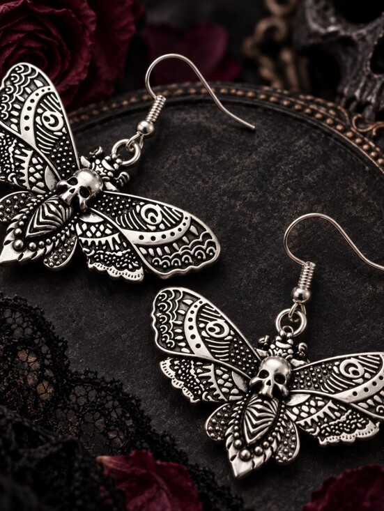 Modcloth Jewelry - MODCLOTH DEATH HEAD MOTH ANTIQUED SILVER EARRINGS